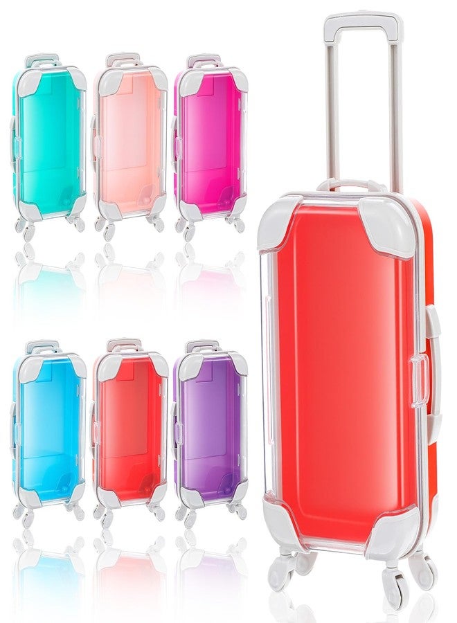 AojSup 6 Pack Mini Suitcase Party Favor Box - Colorful Mini Plastic Suitcases for Party Favors with Clear Lid, Retractable Handle & Rolling Wheels for Travel Theme Decorations - Image 1